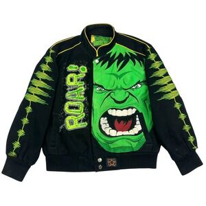 Marvel Hulk Bomber Jacket Boys Youth Size L Black Green Graphic Print